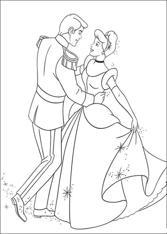 Cinderella Is Dancing With The Prince  Coloring Page